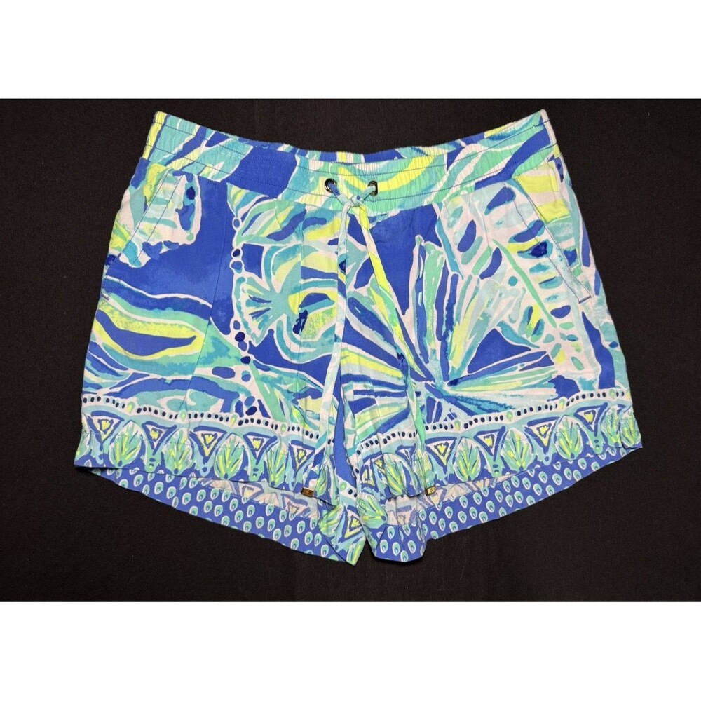 Lilly Pulitzer Women XS Shorts Blue Green Printed Katia Pull On Flowy Boho Beach